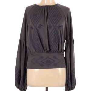 gimmicks by BKE Dark Gray Embroidered Long-Sleeve Blouse
